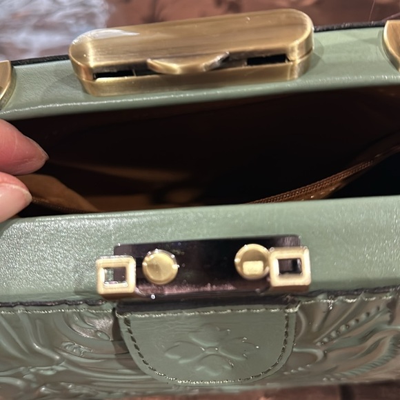 Patricia Nash Handbag Satchel SAGE Gracchi Frame Tooled Leather Long Strap - Picture 7 of 12